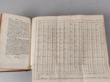 an open book with a line of numbers on it sitting on top of a table