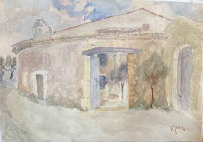 Aquarelle sur papier représentant une maison
