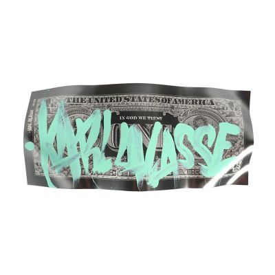 une photo en noir et blanc d'un billet d'un dollar recouvert de peinture en spray verte