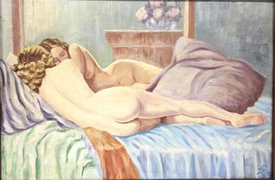 une peinture représentant une femme nue allongée sur un lit