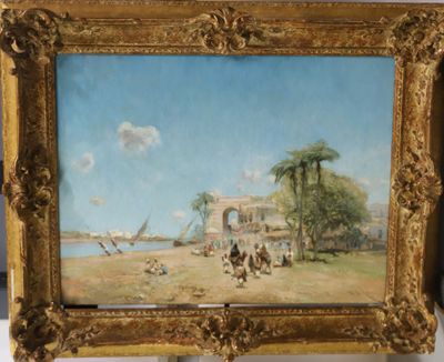 peinture représentant une scène de plage avec des personnes sur le rivage