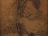 un vieux dessin représentant un homme avec un chapeau et un long manteau