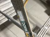 a close up of a bike that has a sticker on it