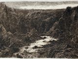 an image of a drawing of a river running through a canyon