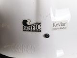 a close up of a helmet with a sticker on it