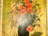 a painting of flowers in a vase on a table