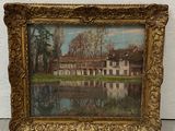 an image of a painting of a house by a lake