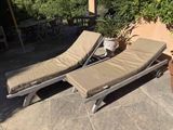 two chaise loungers on the patio near a potted plant