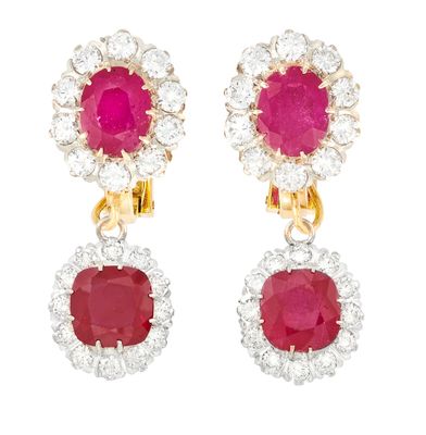 paire de boucles d'oreilles rubis et diamants