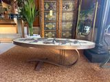 a table that has a marble top on it