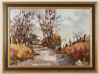QUIESSE Claude - "L'entrée du bourg", huile sur toile, signé…