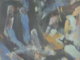 painting of a painting of a tree with a sign that reads senda