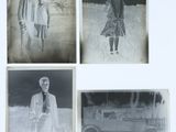 four old black and white photos of a man and a woman and a car