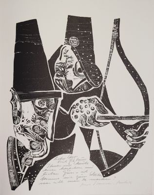 une image d'un dessin en noir et blanc d'un homme sur un cheval