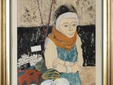 une image d'un tableau représentant une femme en robe bleue