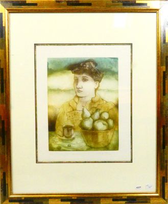 Monique DE ROUX (1946). Portrait de femme à la coupe de frui…