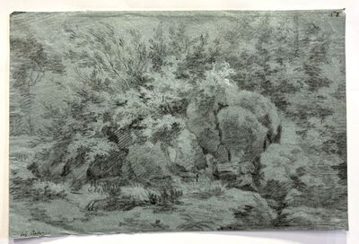 a drawing of an elephant in a wooded area