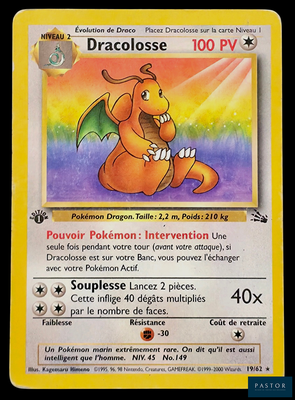 carte Pokémon sur laquelle figure l'image d'un dragon assis sur son dos