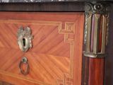 a close up of a wooden cabinet with a door handle