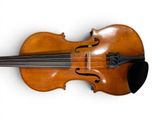 an old violin on a white background with a black bow