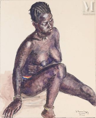 painting of a woman sitting on the ground with her legs crossed