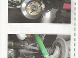 two pictures of a car with a green hose attached to the front of it