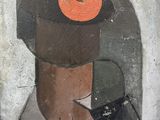 un tableau représentant un homme portant un chapeau et tenant un téléphone portable