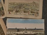 three old postcards of a city with a view of a harbor