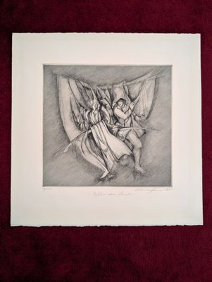 Gravure N&B petit format intitulée "Reflets de Venetia" - Nu…