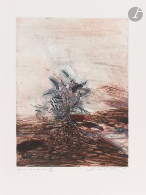 an image of a painting of a tree in the middle of a field