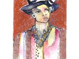 painting of a woman wearing a hat and a necklace