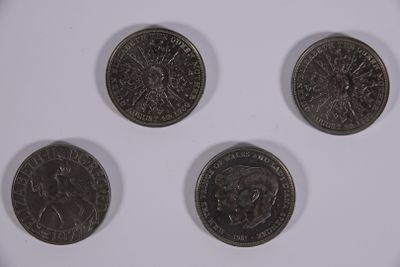 4 PIECES commémoratives du règne d' Elisabeth II : 1977, 198…
