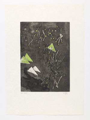 une image représentant un dessin en noir et blanc orné de triangles verts