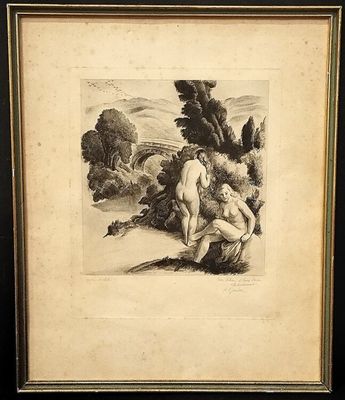 Pierre GANDON (1899-1990) "Baigneuses près d'un pont" eau-fo…