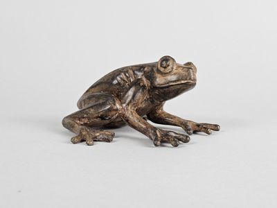 figurine en bronze représentant une grenouille sur fond blanc
