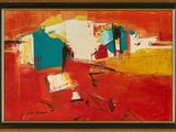 une image représentant une maison peinte en rouge, jaune et bleu