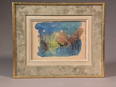 Emmanuel BELLINI (1904-1989) Ruelle animée à la calèche