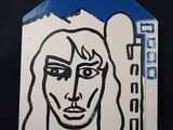 une peinture représentant une femme tenant une batte de baseball sur un fond noir