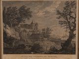 an old picture of a castle in the middle of a wooded area