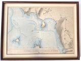 an old map of a harbor with ships in the water