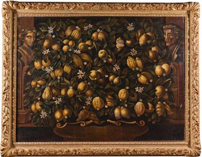 an oil painting of a bunch of lemons on a table