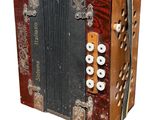 an image of a close up of an old accordion on a white background