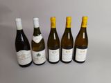 six bouteilles de vin sont alignées sur une table