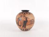 a vase with a picture of a man and a woman on it