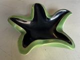 plat en forme d'étoile de mer, noir et vert, posé sur une table blanche