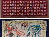 quatre images différentes d'une nappe ornée de papillons