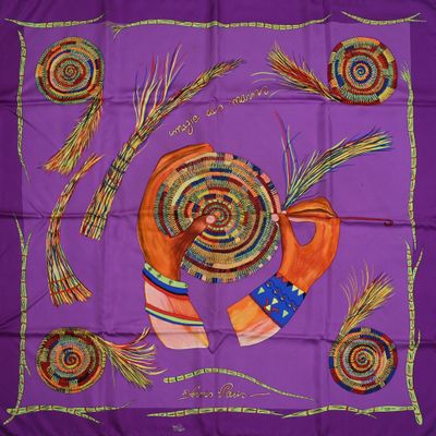 HERMES Carré en twill de soie imprimé titré "Magie des mains… - Photo 1