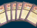 five cards are stacked on top of each other on a blue background