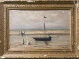 a picture of a painting of a boat in the water