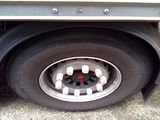 a close up of a tire on a semi truck